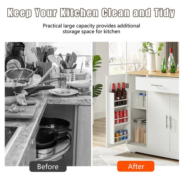 English Elm 53'' Kitchen Storage Islands with Drawers and Trash Can Storage, Modern Farmhouse Design, 53.2"W x 20.9"D x 38.0"H White W1820P281267