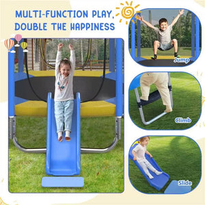 English Elm 7ft Hexagonal Kids Outdoor Trampoline with Enclosure Net Slide and Ladder Blue N739P272805C
