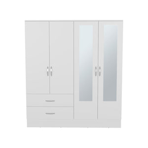 English Elm Bolton 160 Armoire with Dual Mirrors, Six Adjustable Shelves, Two Drawers, Spacious White Wardrobe B200S00424