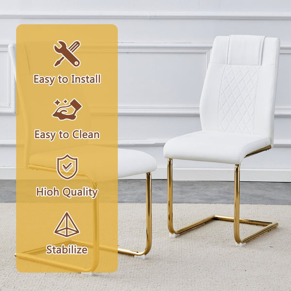 English Elm Table and Chair Set 8 Seater Tempered Glass Top with Pu Leather Dining Room Furniture Gold,Transparent,White W1151S04565