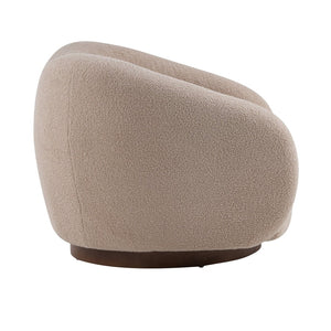 English Elm Wooden Bentwood Base Bouclé Barrel Swivel Chair for Living Room Reading Nook N776P359106B