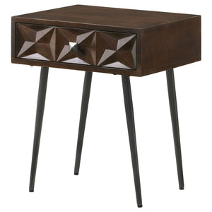 English Elm Gibson Solid Mango Wood Side Table Carved Starburst Drawer Mid-century Accent B062P441156