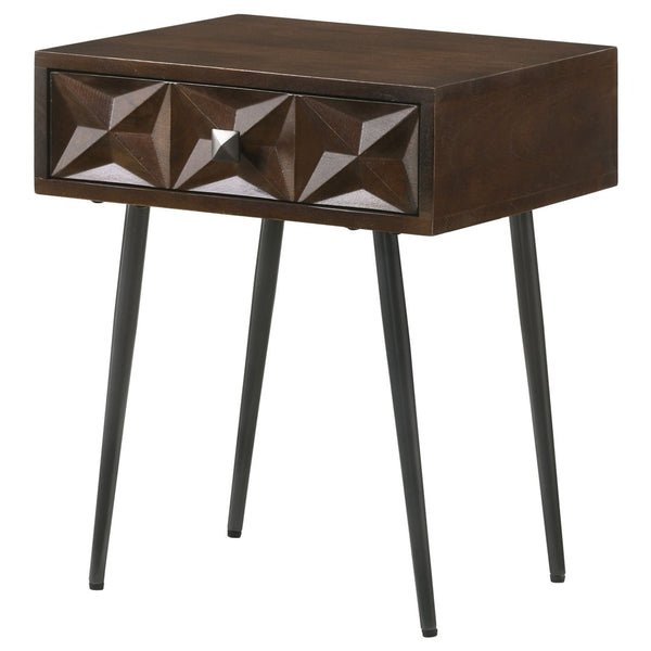 English Elm Gibson Solid Mango Wood Side Table Carved Starburst Drawer Mid-century Accent B062P441156