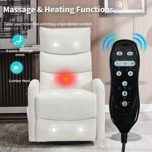 English Elm Heat Massage Swivel Rocker Recliner with Lumbar Vibration Nodes Fabric Living Room W3224P357582