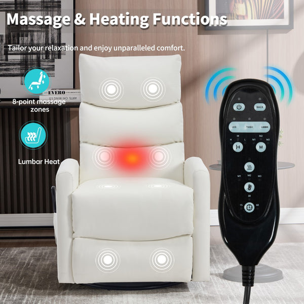 English Elm Heat Massage Swivel Rocker Recliner with Lumbar Vibration Nodes Fabric Living Room W3224P357582