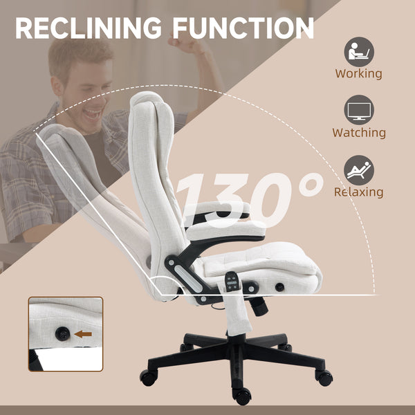 English Elm Homcom 6-Point Vibrating Massage Office Chair With Heat – Ergonomic Cream White Recliner For Comfort W2225P217959