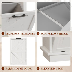 English Elm Tilt Out Trash Cabinet with Storage Drawer Conceals 10 Gallon Bin Pet Proof Brown+White T5831P489249