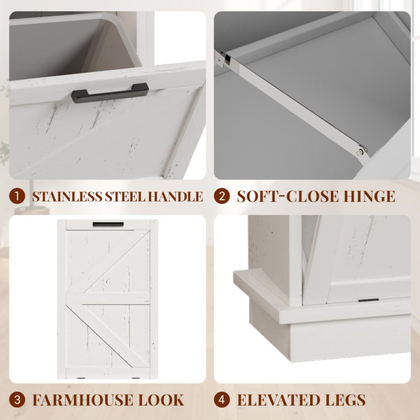 English Elm Tilt Out Trash Cabinet with Storage Drawer Conceals 10 Gallon Bin Pet Proof Brown+White T5831P489249
