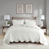 Madison Park Nala Casual 3 Piece Scalloped Edge Crinkle Microfiber Quilt Set MP13-8198 Ivory