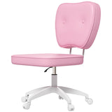 English Elm Vinsetto Cute Armless Office Chair, Small Pu Leather Computer Desk Chair, Vanity Task Chair With Adjustable Height, Swivel Wheels, Mid Back, Pink