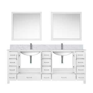 English Elm White Double Bath Vanity 84 in W x 22 in D with Carrara Marble Top, Chrome Faucet, 34in Mirrors, Durable Finish B2731S01062