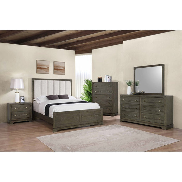 English Elm Annie Glam Queen Bed Glittering Stripe Upholstered Headboard Padded White Panel Frame B062S01542