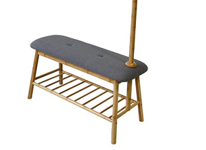 English Elm Contemporary Entryway Bench with Open Shoe Storage, Fabric Seat & Coat Rack Compact Space Saver Gray,Natural 38 L x 15 W x 7 H B2741P343804