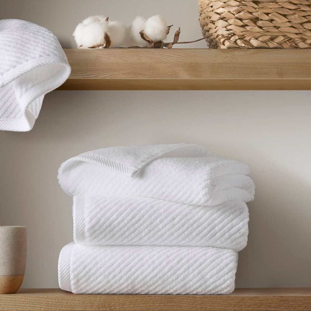 JLA Home Madison Park - 100% Cotton Diagonal Ribbed Hand Towel — Plush Zero-Twist 506 GSM Quick-Dry Luxury for Home Spa White MP73-8858
