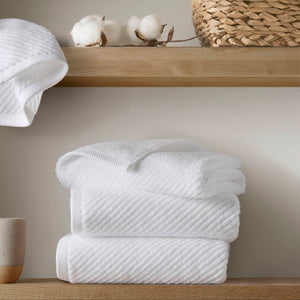 JLA Home Madison Park - 100% Cotton Diagonal Ribbed Hand Towel — Plush Zero-Twist 506 GSM Quick-Dry Luxury for Home Spa White MP73-8858