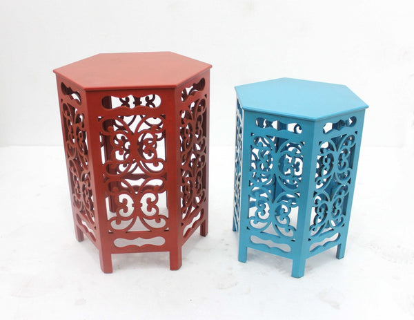 HomeRoots 16" Red Wood End Tables - Stylish Drum-Style Design for Modern Living, Perfect for Any Room Decor 274395