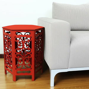 HomeRoots 16" Red Wood End Tables - Stylish Drum-Style Design for Modern Living, Perfect for Any Room Decor 274395