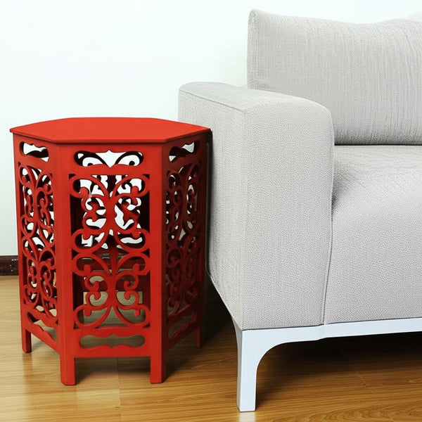 HomeRoots 16" Red Wood End Tables - Stylish Drum-Style Design for Modern Living, Perfect for Any Room Decor 274395