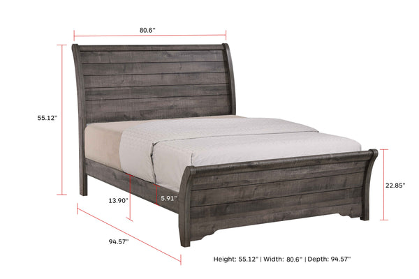 English Elm 1Pc Modern King Sleigh Bed With Curved Headboard In Gray Finish - Stylish & Sturdy Design For Comfort B2741S00255