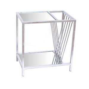 Homeroots 24" Silver Mirrored Glass And Iron End Table With Shelf   274431