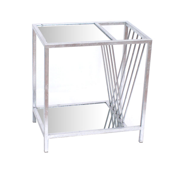 Homeroots 24" Silver Mirrored Glass And Iron End Table With Shelf   274431
