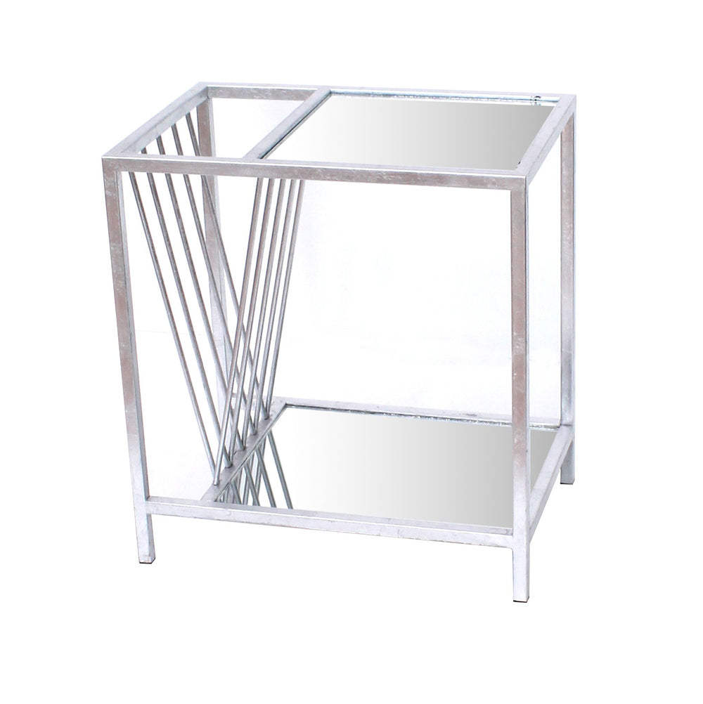 Homeroots 24" Silver Mirrored Glass And Iron End Table With Shelf   274431