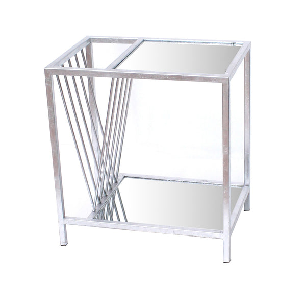 Homeroots 24" Silver Mirrored Glass And Iron End Table With Shelf   274431
