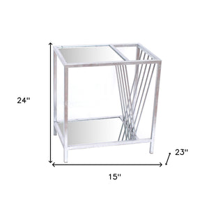 Homeroots 24" Silver Mirrored Glass And Iron End Table With Shelf   274431