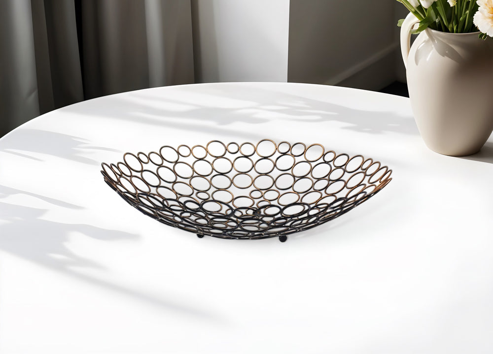 Homeroots 19" Bronze Metal Round Centerpiece Bowl   274445