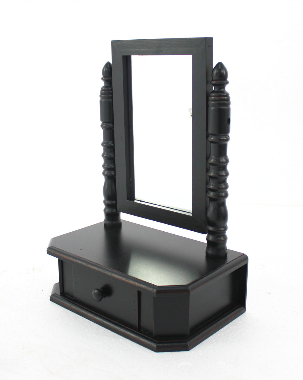 Homeroots 20" Black Wood Framed Makeup Shaving Tabletop Mirror  Wood 274446