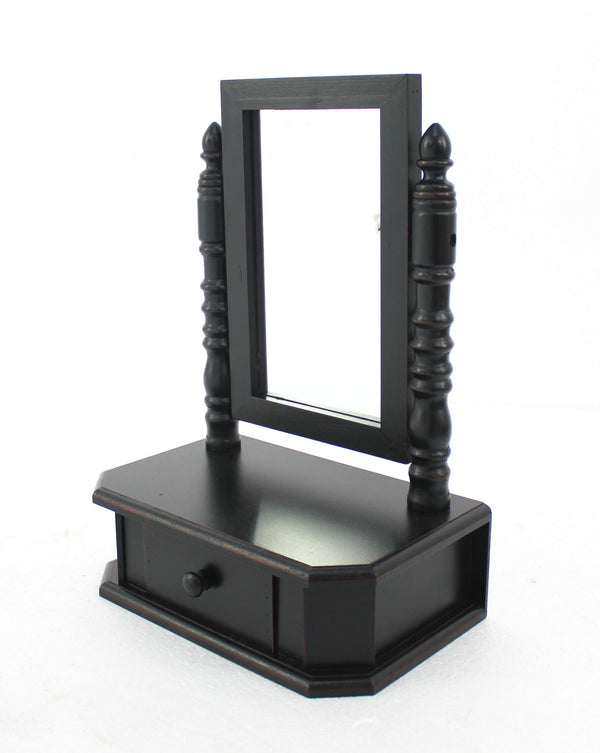 Homeroots 20" Black Wood Framed Makeup Shaving Tabletop Mirror  Wood 274446