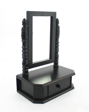 Homeroots 20" Black Wood Framed Makeup Shaving Tabletop Mirror  Wood 274446