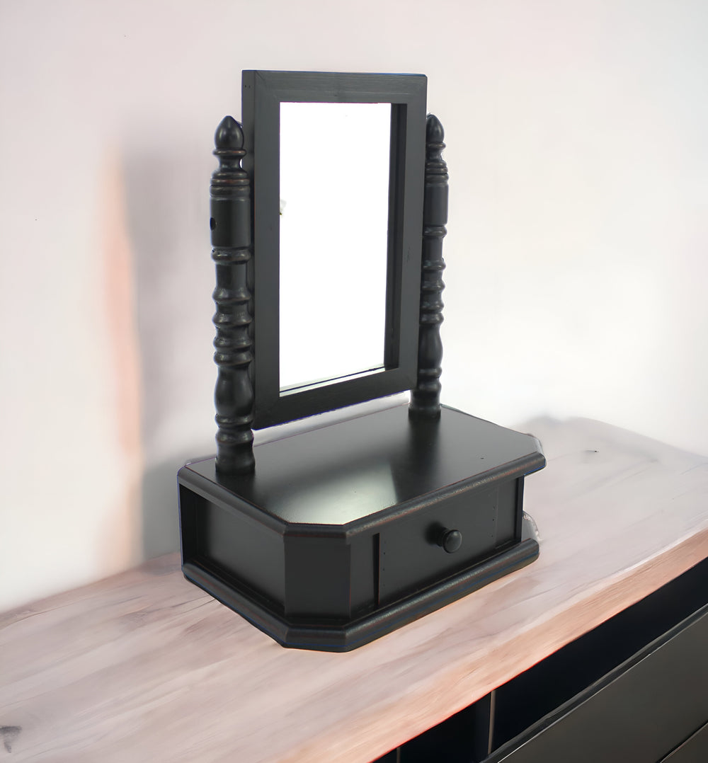 Homeroots 20" Black Wood Framed Makeup Shaving Tabletop Mirror  Wood 274446