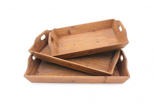 Homeroots Set Of Three Brown Wood Serving Tray   274448