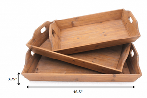 Homeroots Set Of Three Brown Wood Serving Tray   274448