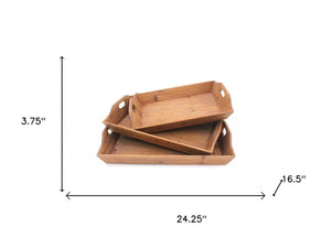 HomeRoots Set of Three Rustic Brown Wood Serving Trays - Versatile Decor & Functional Organizers for Home 274448