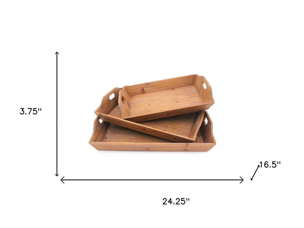 HomeRoots Set of Three Rustic Brown Wood Serving Trays - Versatile Decor & Functional Organizers for Home 274448