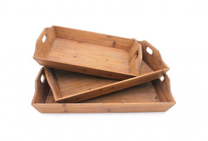 Homeroots Set Of Three Brown Wood Serving Tray   274448