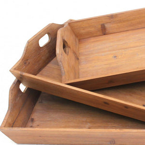 Homeroots Set Of Three Brown Wood Serving Tray   274448