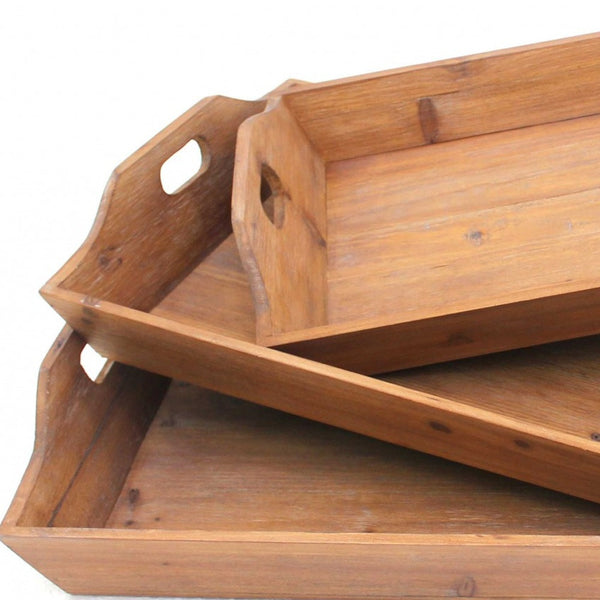 Homeroots Set Of Three Brown Wood Serving Tray   274448