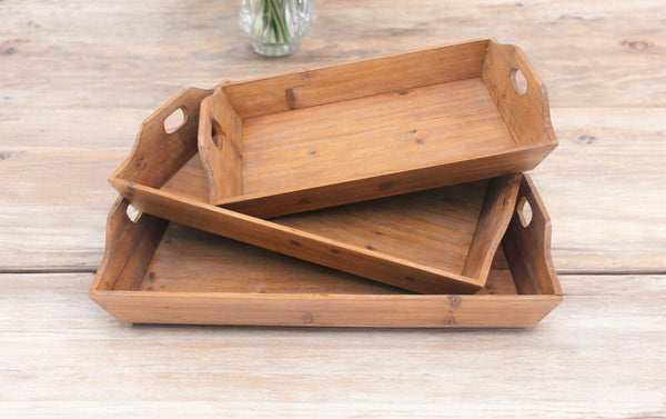 Homeroots Set Of Three Brown Wood Serving Tray   274448