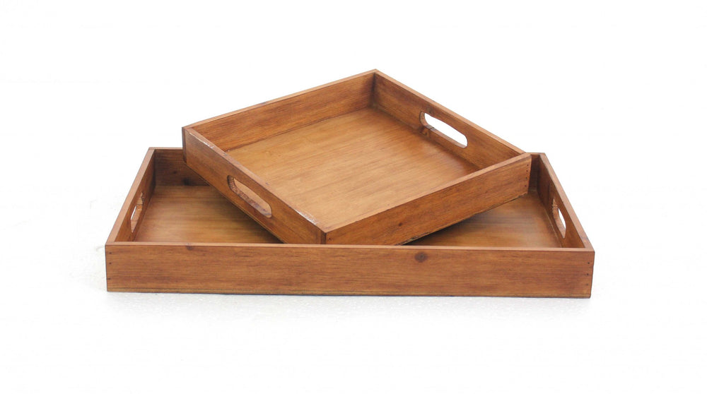 Homeroots Set Of Two Brown Wood Serving Tray   274449