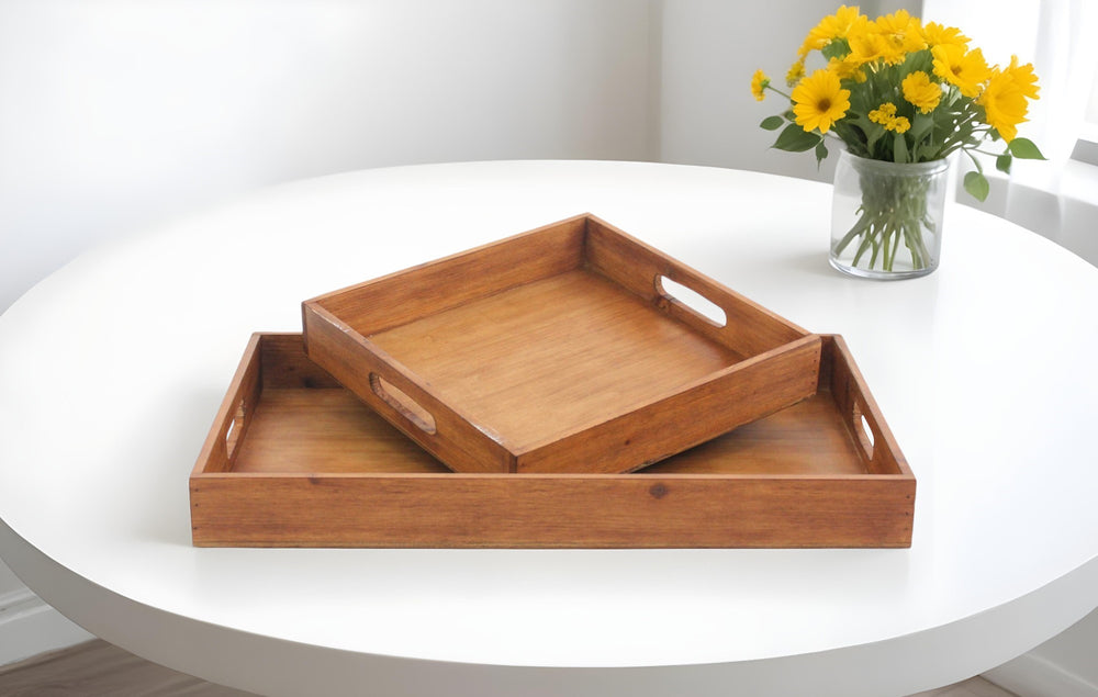 Homeroots Set Of Two Brown Wood Serving Tray   274449