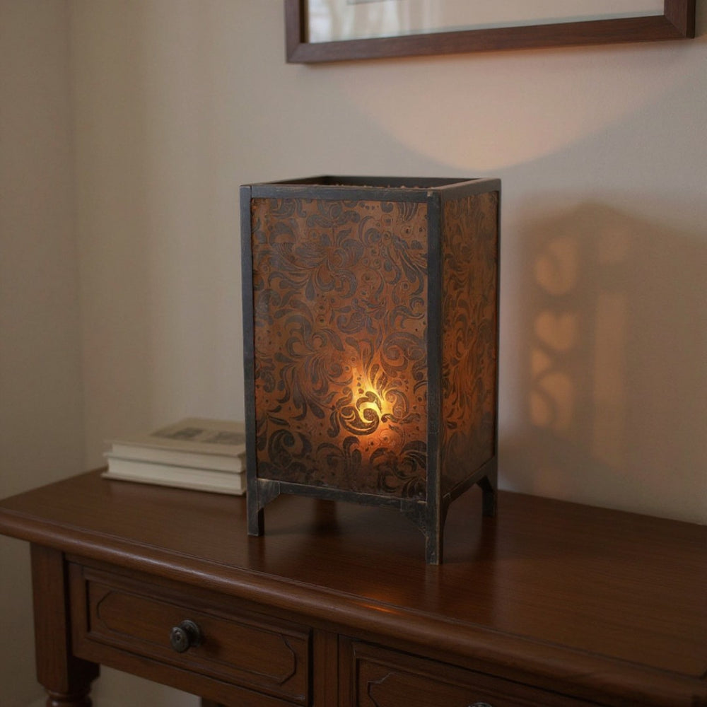 HomeRoots 10.25 Vintage Floral Candle Holder - Elegant Cuboid Design for Home Décor, Centerpieces & Gifts 274452