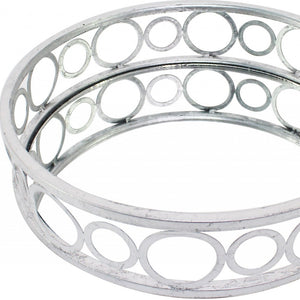 Homeroots 14" Silver Round Metal Geometric Vanity Tray   274454