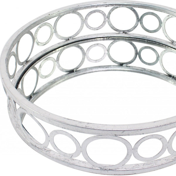 Homeroots 14" Silver Round Metal Geometric Vanity Tray   274454