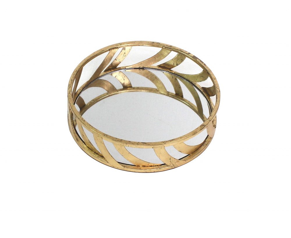 Homeroots 14" Gold Round Metal Geometric Vanity Tray   274456