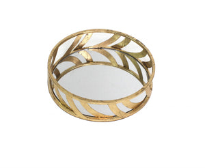 Homeroots 14" Gold Round Metal Geometric Vanity Tray   274456