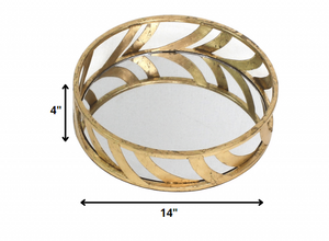 Homeroots 14" Gold Round Metal Geometric Vanity Tray   274456