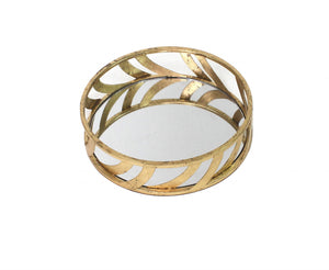 Homeroots 14" Gold Round Metal Geometric Vanity Tray   274456